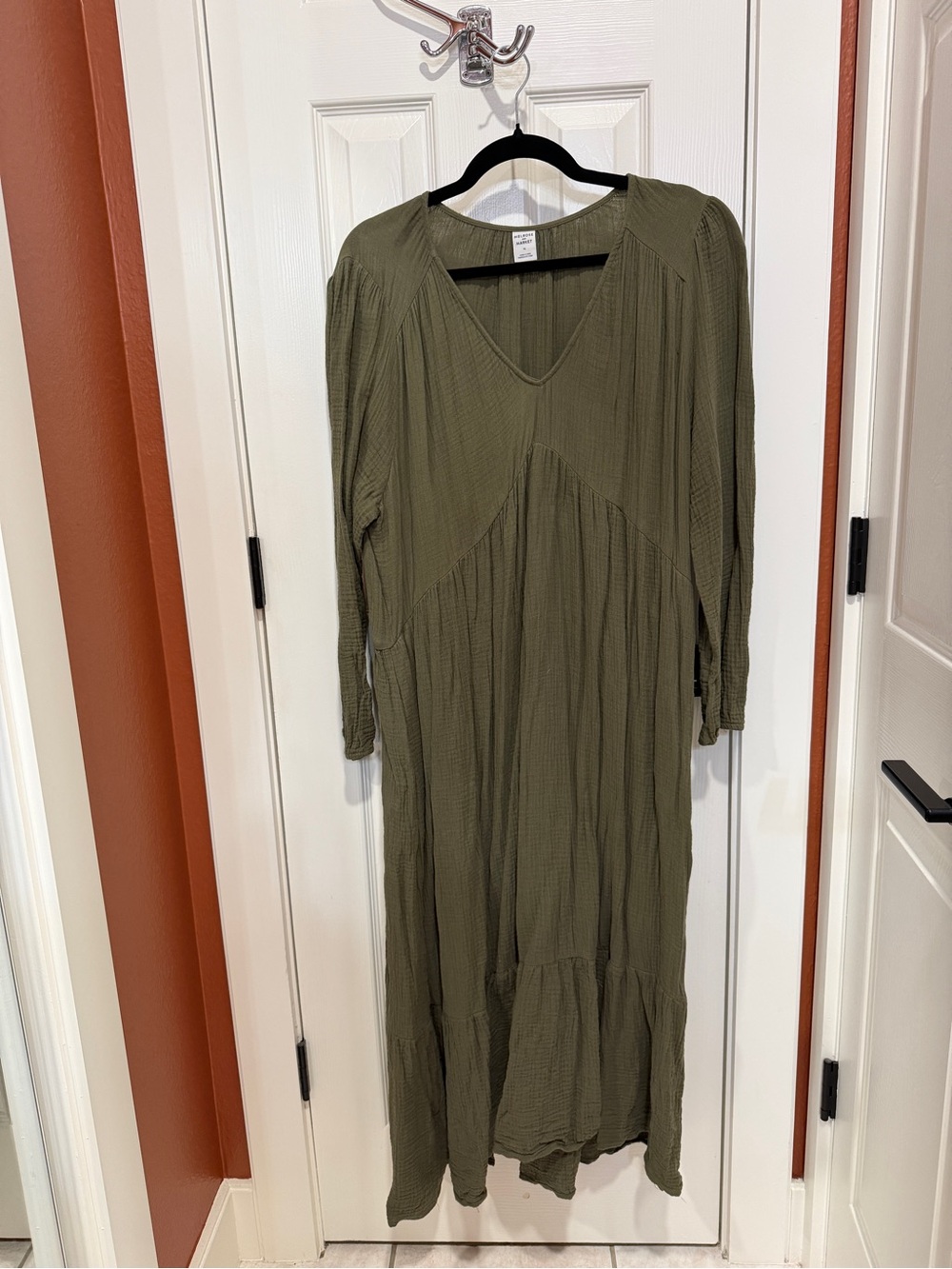 Melrose and Market Olive Green Midi V-Neck Dress